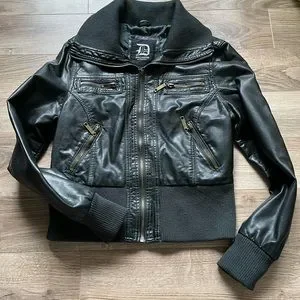 Faux Leather Bomber Jacket Dollhouse Leather Jacket Womens Black